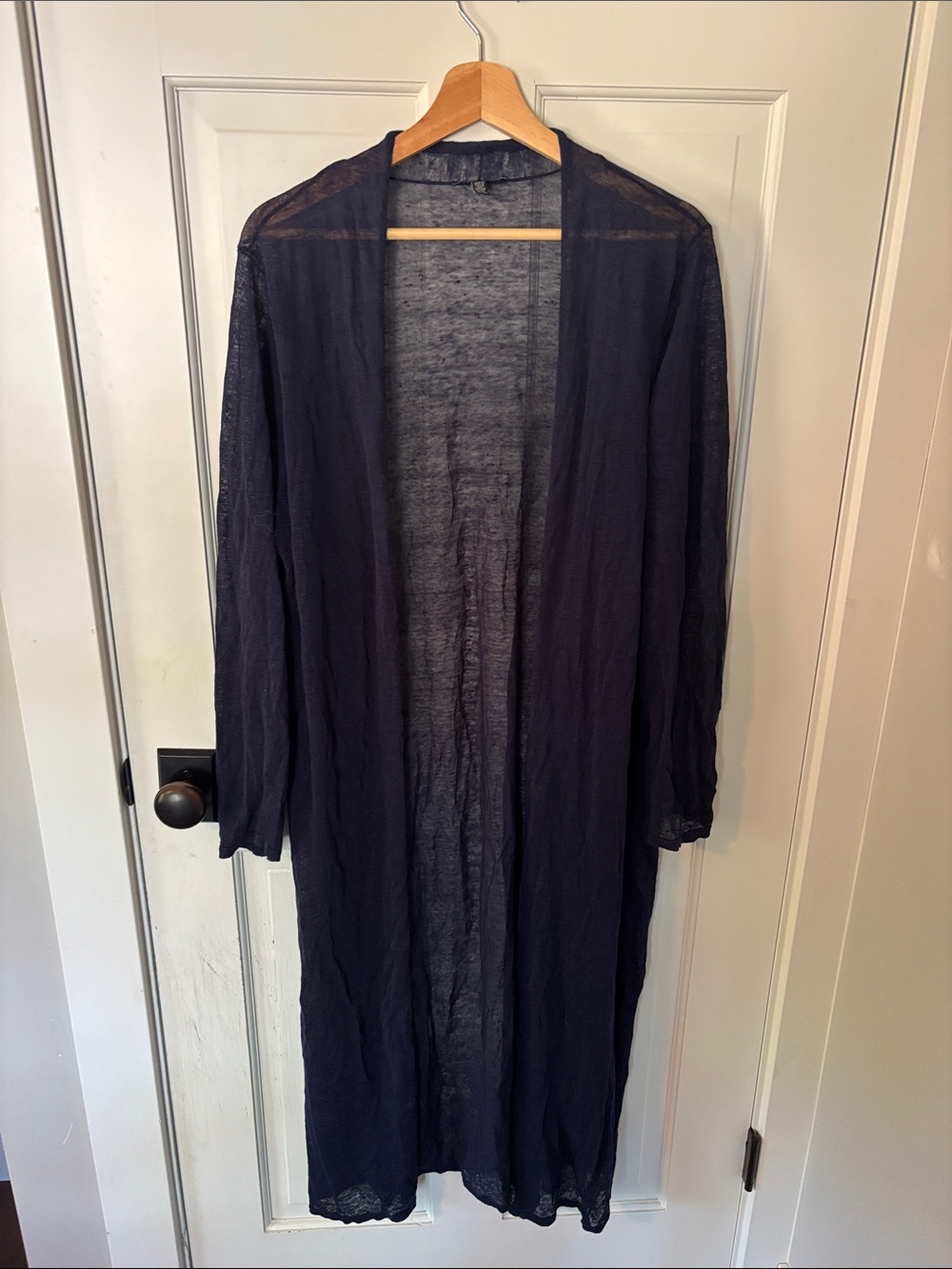 Eileen Fisher Navy Sheer Open-Front Long Duster